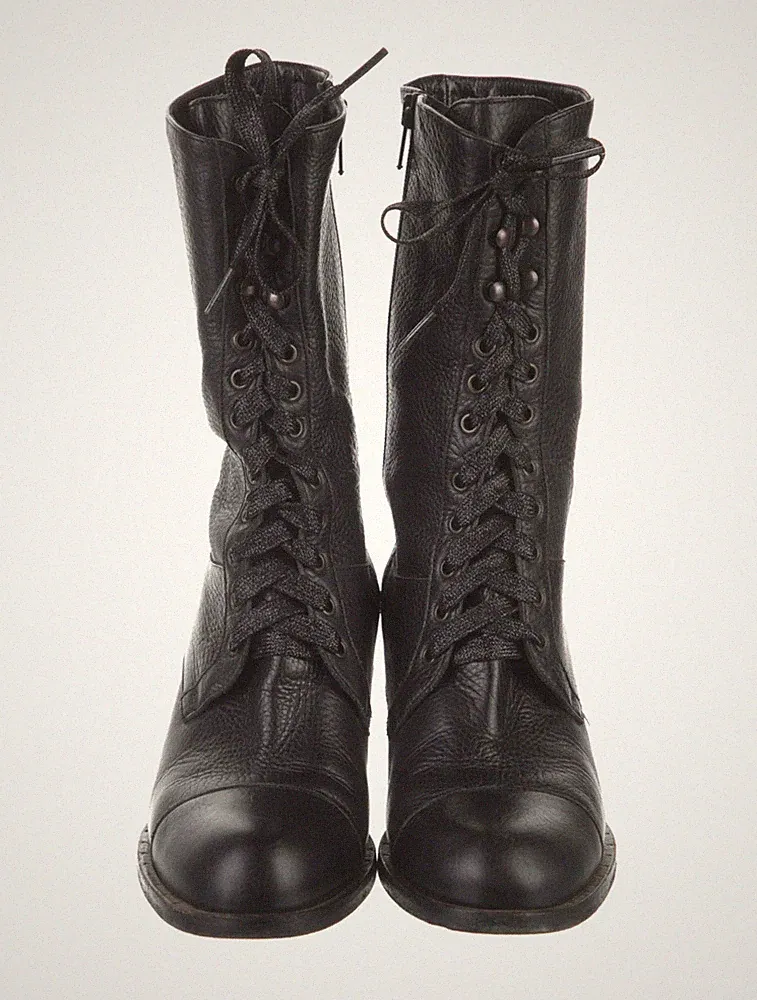 Robert Clergerie Leather Designer Combat Boots Womens 10 Black Leather Lace Up